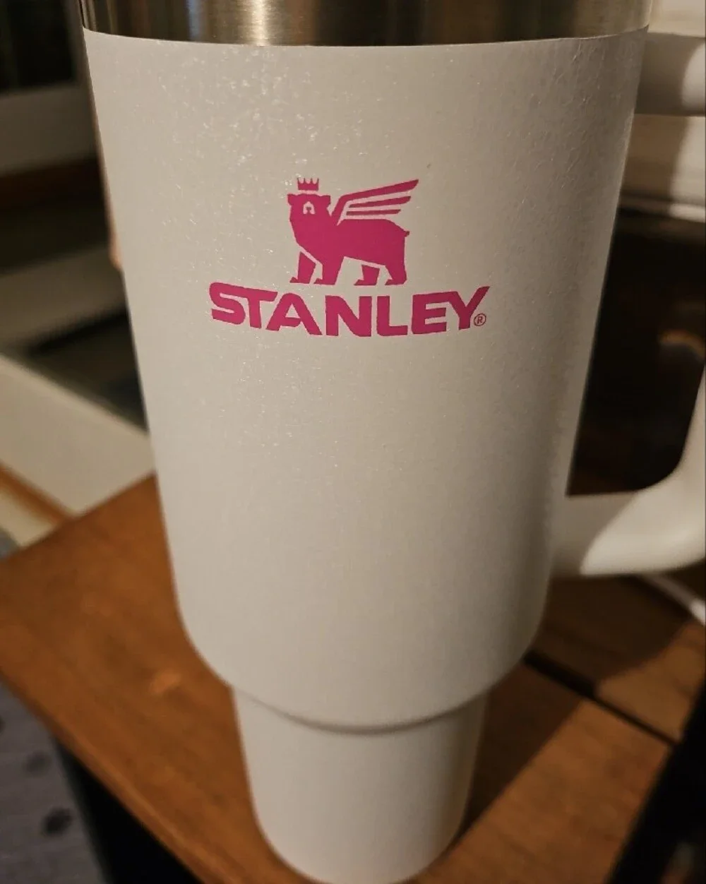 Stanley White 40 OZ Tumbler with Pink Logo and Straw - Picture 2 of 7